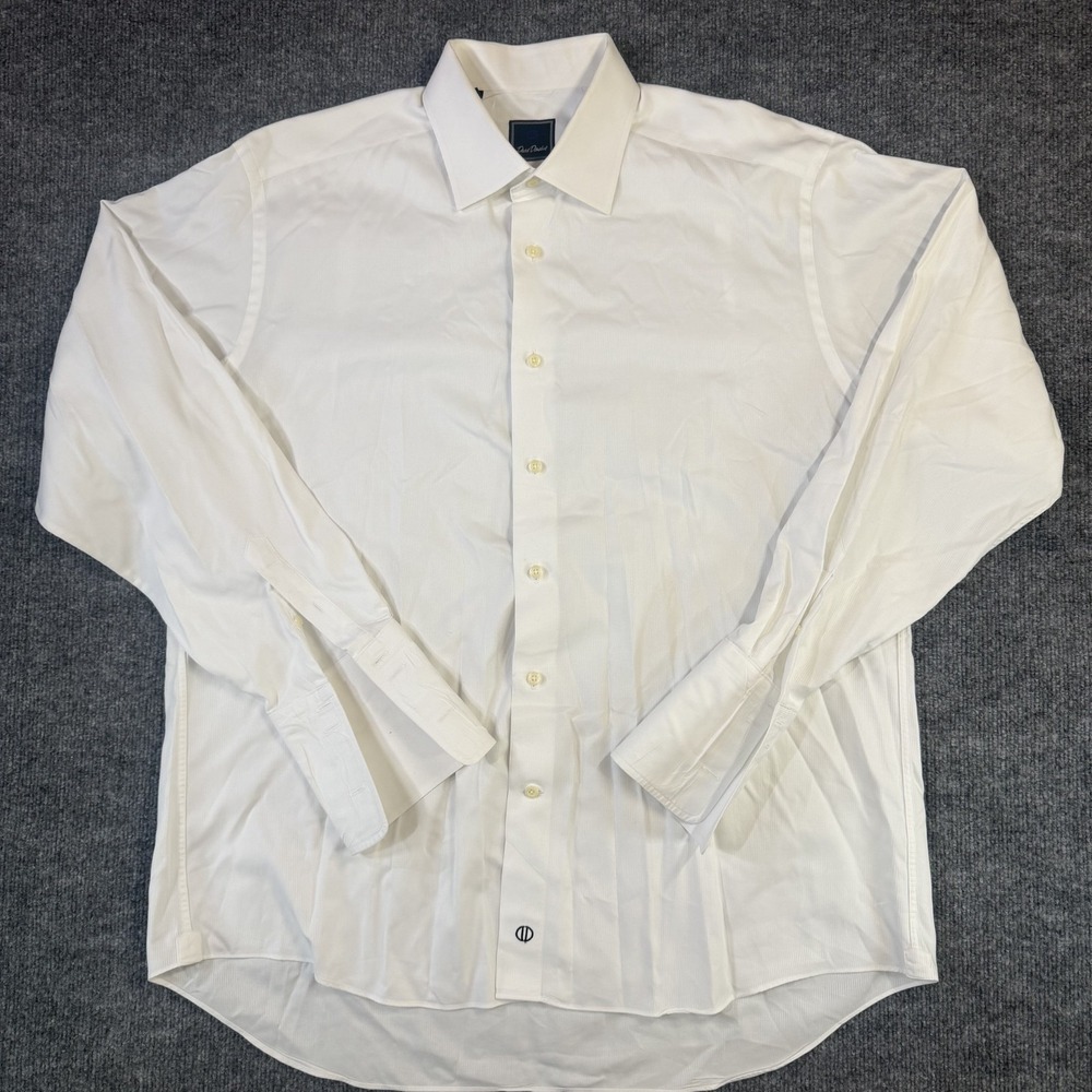 David Donahue Dress Shirt Mens 17 34 35 White Cotton French Cuff Formal Wedding